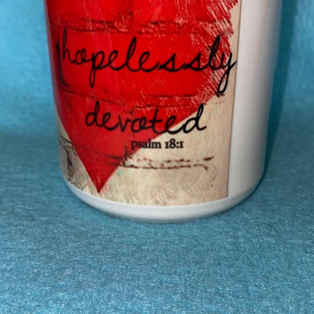 RELIGIOUS heart mug coffee cup “Hopelessly Devoted Psalm 18:1” Made in USA Rare